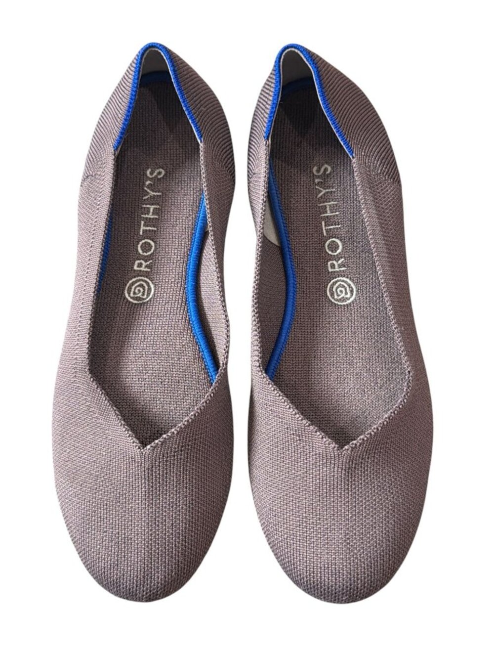 Rothy’s The Flat Taupe Knit Ballet Flats Blue Trim Washable Women’s Size‎ 11.5
